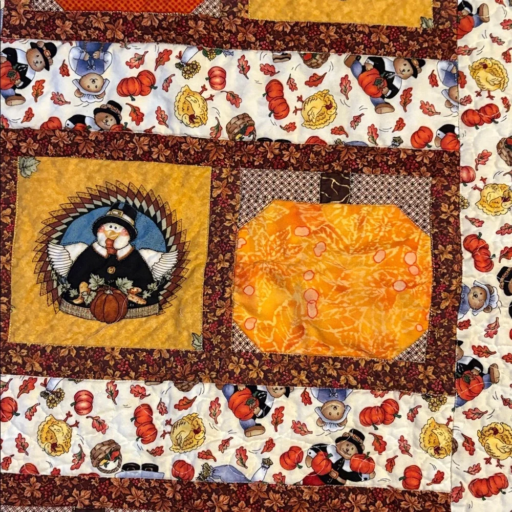 Patchwork Autumn Quilt with Harvest Motifs - Picture 3 of 6
